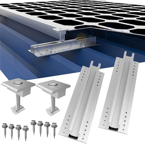 Verbinden 2 Solarmodul,2x Schiene + 2x Mittelklemme 30mm,Solarmodul Alu Halterung Befestigungssystem Trapezblech PV Befestigungsschiene von TEOV