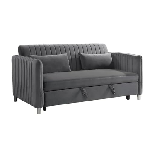 TEOYETTSF 1 x umwandelbares Schlafsofa mit Kissen, braun-grauer Samt, gepolsterte Metallfüße, vielseitiges Wohnzimmermöbel von TEOYETTSF