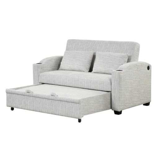 TEOYETTSF Ausziehbares Schlafsofa, Chenille, ausziehbar, 165 cm, mit verstellbarer Rückenlehne, Getränkehalter, Portss von TEOYETTSF