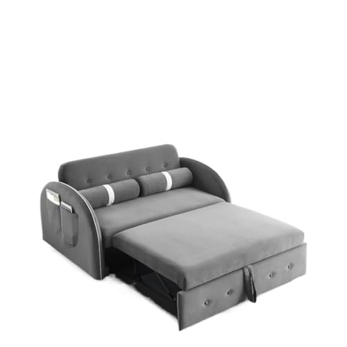 TEOYETTSF Ausziehbares Schlafsofa aus Samt, 2-Sitzer, Loveseats Sofa, Couch mit Seitentaschen, verstellbare Rückenlehne (schwarz) von TEOYETTSF