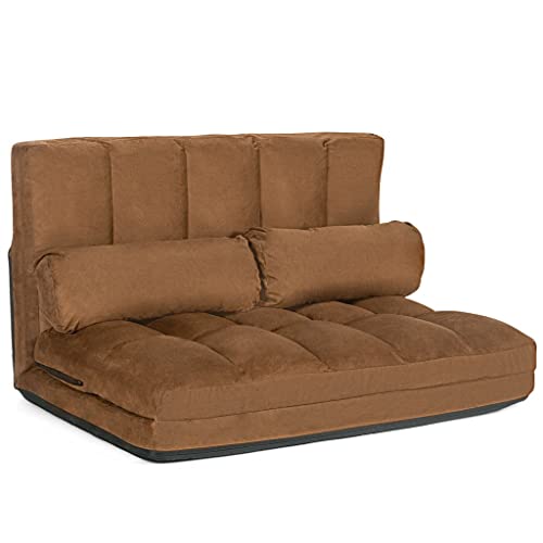 TEOYETTSF Faltbares Bodensofa mit 6 Positionen verstellbare Couch mit 2 Kissen, braun, verstellbares Bodensofa von TEOYETTSF