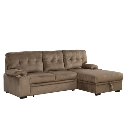 TEOYETTSF Gepolstertes, gepolstertes Schlafsofa, Bettschlaufe, Sektionalsofa mit Stauraum und Getränkehalter, für Wohnzimmermöbel-Set, 243,1 cm von TEOYETTSF