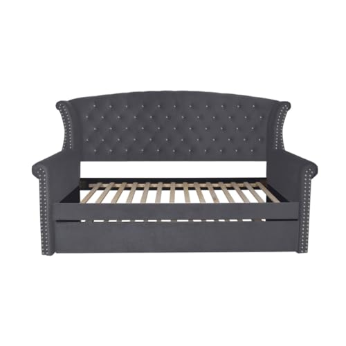 TEOYETTSF Gepolstertes Samt-Schlafsofa, Massivholz, Schlafsofa, grau, Wohnzimmer, Schlafzimmer, Wohnmöbel TEOYETTSF Gepolstertes Samt-Schlafsofa, Massivholz, Schlafsofa, grau, Wohnzimmer, Schlafzimmer, Wohnmöbel von TEOYETTSF