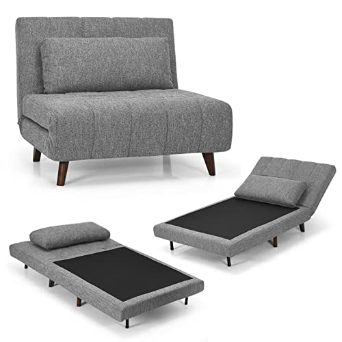 TEOYETTSF Klappbarer Schlafsofa mit 3 Positionen, zusammenklappbar, mit Kissen, Beige/Grau/Blau (E) von TEOYETTSF