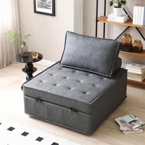 TEOYETTSF Schlafsofa, multifunktionaler Kunstleder-Ottomane, fauler Stuhl, ausziehbares Schlafsofa mit abnehmbarer Rückenlehne, für Wohnzimmer von TEOYETTSF
