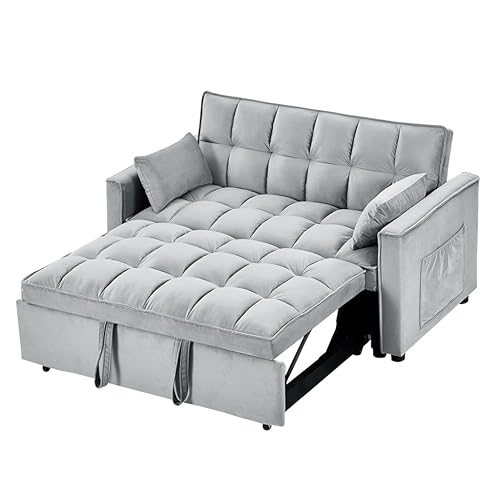 TEOYETTSF Schlafsofa mit ausziehbarem Bett, 140 cm, Samt, umwandelbares Schlafsofa, mit Kissen und Seite von TEOYETTSF