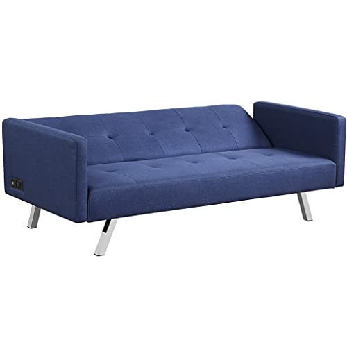 TEOYETTSF Umwandelbares Futon-Sofabett, zusammenklappbar, mit Steckdosenleiste mit 3-Sitzer (D) von TEOYETTSF