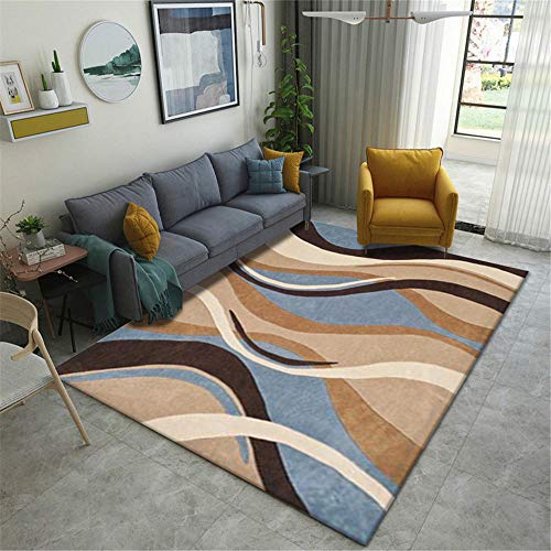 Anti-Schmutz-Anti-Rutsch-Teppich-Blau Braun Beige geometrische Linien Design modernen Umriss großen rutschfesten Teppich-180 * 280cm von TEPPICH-CY-ZK