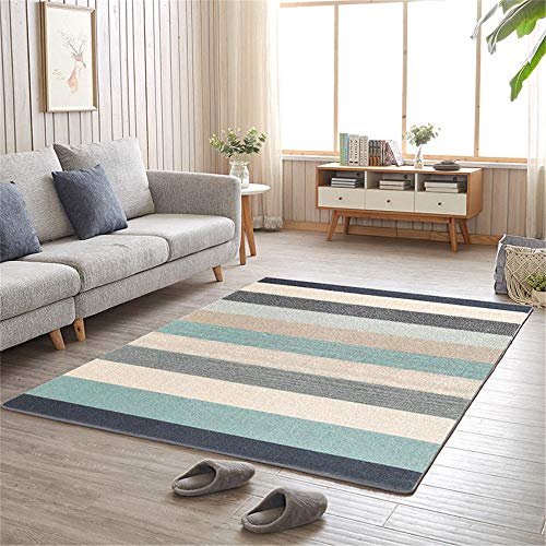 Kinder Wohnkultur Teppich-Geometrische Rechteckmuster - blau beige grau Wohnzimmer Couchtisch Sofa Anti-Rutsch-Teppich-200 * 290cm von TEPPICH-CY-ZK