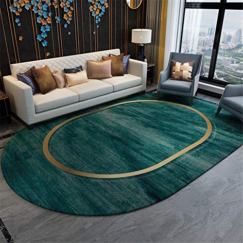 Ultra Soft Indoor Moderne Teppich-Grünes goldgelbes ovales Muster, das Sich weich anfühlt wie EIN Kinderspielteppich - 120 * 160 cm von TEPPICH-CY-ZK