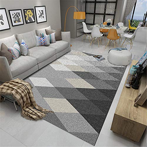 Verschleißfest Wohnzimmer Teppich-Schwarz grau weiß geometrische Rautenmuster Retro einfache Wohnzimmer Sofa couchtisch carpet-120 * 160 cm von TEPPICH-CY-ZK