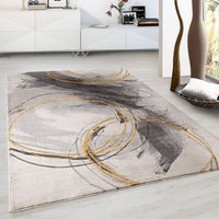 Teppich Home - Designer Teppich Modern Kreiselmotiv Leinwandoptik Grau Gelb,120x170 cm von TEPPICH HOME