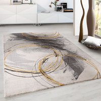 Designer Teppich Modern Kreiselmotiv Leinwandoptik Grau Gelb,160x220 cm von TEPPICH HOME