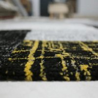 Designer Teppich Kurzflor mit Kachel Optik in Gelb Türkis Lila Grau oder Beige ,120x170 cm, Gelb von TEPPICH HOME