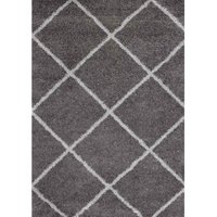 Hochflor Teppich Wohnzimmer Shaggy weich modern Rauten Muster Grau Anthrazit Creme Schwarz Rot Lila Beige,200x280 cm, Anthrazit / Grau von TEPPICH HOME