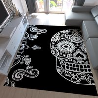 Jugendzimmer Teppich Modern Schwarz Weiß Kunstvoll Totenkopf Motiv T001V,120x170 cm von TEPPICH HOME