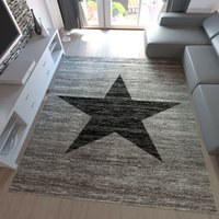 Teppich Home - Moderner Kurzflor Teppich, Sternmuster in Rot Beige oder Schwarz Grau Heatset - 9121V,Grau, 60x100 cm von TEPPICH HOME