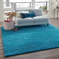Teppich Home - Prime Shaggy Hochflor Langflor Teppich Einfarbig Modern Türkis,150 cm Quadrat von TEPPICH HOME