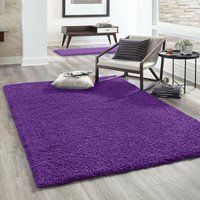 Teppich Home - Shaggy Teppich Farbe Hochflor Langflor Teppiche Modern Uni Farben ,Lila, ø 80 cm Rund von TEPPICH HOME