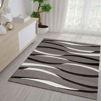 Teppich Home - Designer Teppich Geschwungene Linien Grau, Weiß und Schwarz Harmonisch ,80x150 cm von TEPPICH HOME