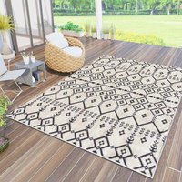 Teppich In- und Outdoor Flachgewebe Terrasse Balkon Wetterfest Wintergarten Robust boho geprägtes Design,Beige, 80x150 cm von TEPPICH HOME