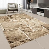 Teppich Wohnzimmer Kurzflorig Mauer Motiv in stilvollem Design in Braun/Beige Deko,120 x 170 cm von TEPPICH HOME