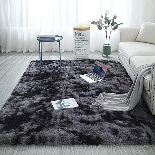 TEPPOIC Hochflor Teppich Wohnzimmer Fellteppich Soft Area Rug Schlafzimmer Shaggy Teppich Moderne Flauschige rutschfeste Teppiche Wohnkultur (120 x 160 cm, Dark Gray) von TEPPOIC