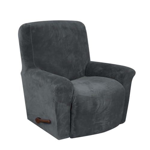 TEPPOIC Liegestuhlabdeckung Samt Stretch Liegestuhl Sofa Slipcover, Anti-Rutsch Liegestuhlabdeckung Couchabdeckungen Möbelschutz 4 Stück mit Seitentasche (E) von TEPPOIC
