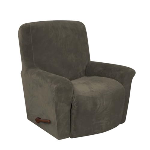 TEPPOIC Liegestuhlabdeckung Samt Stretch Liegestuhl Sofa Slipcover, Anti-Rutsch Liegestuhlabdeckung Couchabdeckungen Möbelschutz 4 Stück mit Seitentasche (H) von TEPPOIC