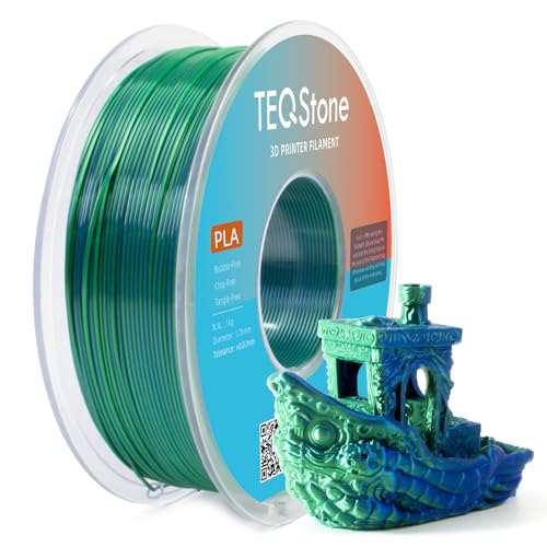 TEQStone 2-Farb Silk PLA Filament 1.75mm 1KG Blau Grün, Hochglänzende Oberfläche, Nahtlose Farbübergänge, Sauber Gewickelt Maßgenauigkeit +/-0.02mm von TEQStone