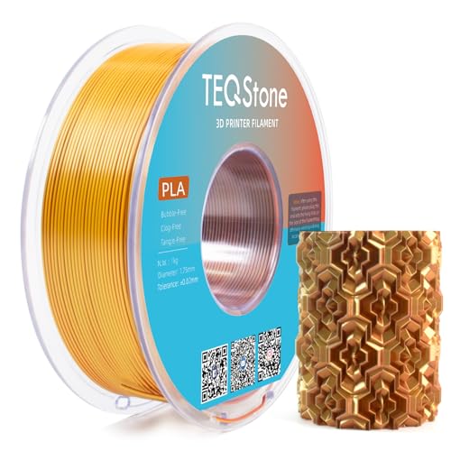 TEQStone Dreifarbig Silk PLA Filament 1.75mm 1KG, Hochglänzende Oberfläche, Nahtlose Farbübergänge, Sauber Gewickelt Maßgenauigkeit +/-0.02mm Vakuumverpackung Gold Silber Kupfer von TEQStone
