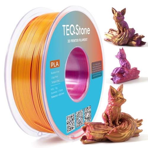 TEQStone Dreifarbig Silk PLA Filament 1.75mm 1KG, Hochglänzende Oberfläche, Nahtlose Farbübergänge, Sauber Gewickelt Maßgenauigkeit +/-0.02mm Vakuumverpackung Rot Gold Lila von TEQStone