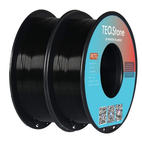 TEQStone PETG Filament 1.75mm Schwarz 2KG, Maßhaltigkeit +/-0.02mm Sauber Gewickelt 3D Drucker Filament Bundle Vakuum Verpackung (1KGx 2 Spule) von TEQStone