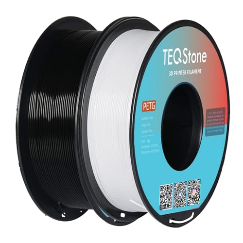 TEQStone PETG Filament 1.75mm Schwarz Weiß 2KG, Maßhaltigkeit +/-0.02mm Sauber Gewickelt 3D Drucker Filament Bundle Vakuumverpackung (1KG x2 Spulen) von TEQStone