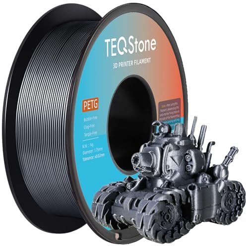 TEQStone PETG Filament 1.75mm Silber 1KG, Maßhaltigkeit +/-0.02mm Spule Sauber Gewickelt 3D Drucker Filament Vakuumverpackung von TEQStone