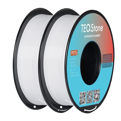 TEQStone PETG Filament 1.75mm Weiß 2KG, Maßhaltigkeit +/-0.02mm Sauber Gewickelt 3D Drucker Filament Bundle Vakuumverpackung (1KG x2 Spule) von TEQStone