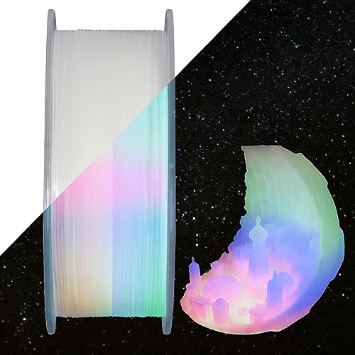 TEQStone PLA Filament 1,75mm Glow In The Dark Leuchteffekt für 3D Drucker in Vakuumverpackung 1kg Spule (Multicolor Leuchten) von TEQStone