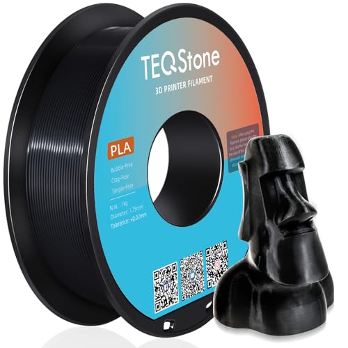 TEQStone Silk PLA Filament 1,75mm Schwarz 1KG, Hochglänzende Oberfläche, Sauber Gewickelt, Maßhaltigkeit +/-0,02mm Vakuumverpackung von TEQStone