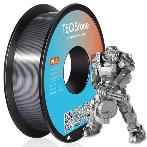 TEQStone Silk PLA Filament 1.75mm Silber 1KG, Maßhaltigkeit +/-0.02mm Spule Sauber Gewickelt 3D Drucker Filament Vakuumverpackung von TEQStone
