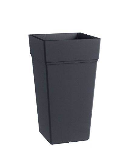 Teraplast Stalk Seite 26,5 cm, Höhe 65 cm, Hohe Vase für den Außen- und Innenbereich aus mattem Kunststoff, Farbe Anthrazit, 100% recycelbar, mit Wasserreserve. Hoher Pflanzkübel mit rundem Boden. von TERAPLAST