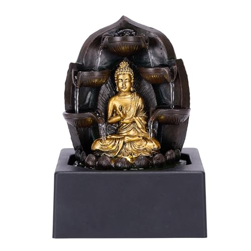 TERESA'S COLLECTIONS Buddha Brunnen für Zimmer deko, Tischbrunnen, Wasserbrunnen mit reflektierender Beleuchtung, Zuhause, Büro, Garten Dekoration，Mutter Tochter Geschenk von TERESA'S COLLECTIONS