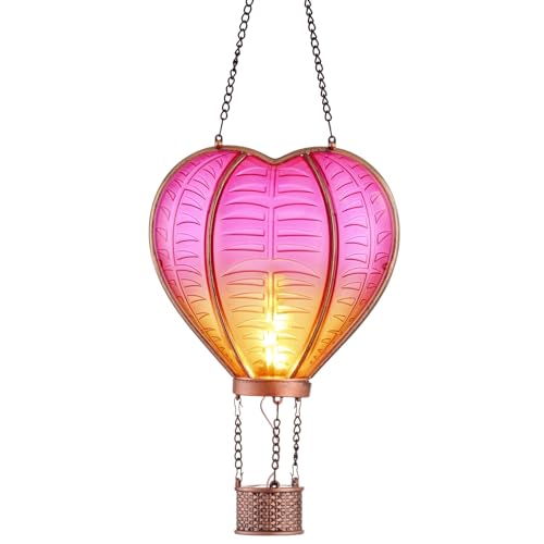 TERESA'S COLLECTIONS Gartendeko für Draußen, 45cm Solarlaterne für Außen,Rosa herzförmige Solarlampe zum Aufhängen,Dekorativer Solarleuchten für Außen,Flammeneffekt Garten Deko,Mutter Tochter Geschenk von TERESA'S COLLECTIONS