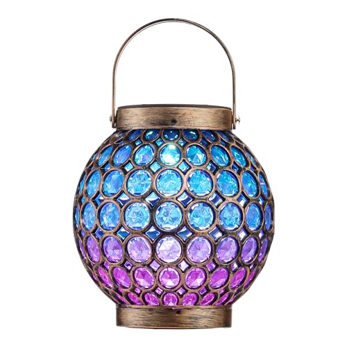 TERESA'S COLLECTIONS Gartendeko für Draußen,45cm Solarlaterne für Außen,Rost Blaue Verlaufsfarbe Solarlampe zum Aufhängen,Solarleuchten für Außen,Flammeneffekt Garten Deko,Mutter Tochter Geschenk von TERESA'S COLLECTIONS