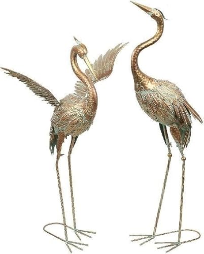 TERESA'S COLLECTIONS Gartendeko für draußen, Fischreiher Metall Kraniche Gartenfiguren für Teich 2er Set 66/63cm große Vogel Kranich im Rost-Optik Dekofiguren Fischteich,Geschenke für Frauen(Bronze) von TERESA'S COLLECTIONS