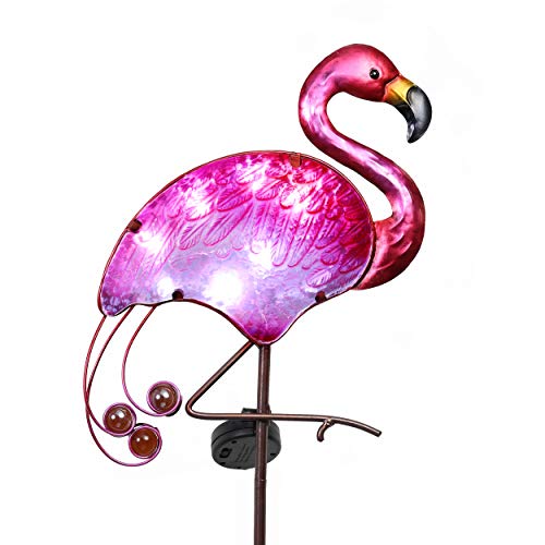 TERESA'S COLLECTIONS Gartendeko für draußen, Flamingo Gartenfigur Solarleuchte im Freien, 108cm Solar Gartenleuchte Metall und Glas Wasserdichte Wegeleuchte mit Erdspieß für mutter tochter geschenk von TERESA'S COLLECTIONS