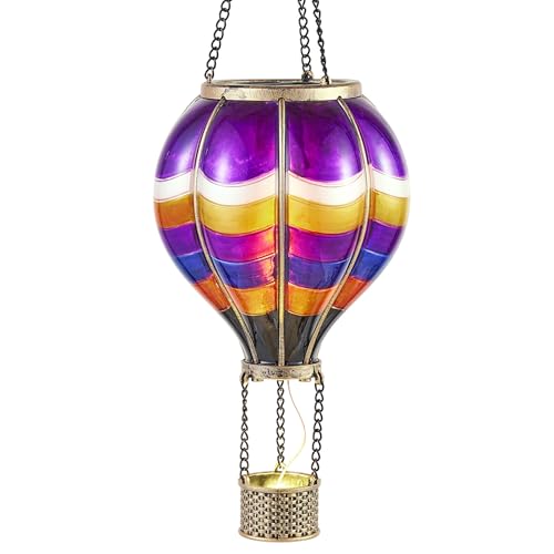 TERESA'S COLLECTIONS Heißluftballon Solarlaterne für außen,45cm Orange Violett Luftballon Solarlampe Aufhängen,Gartendeko für draußen,dekorativer solarleuchten,Flammeneffekt,für Halloweendeko von TERESA'S COLLECTIONS