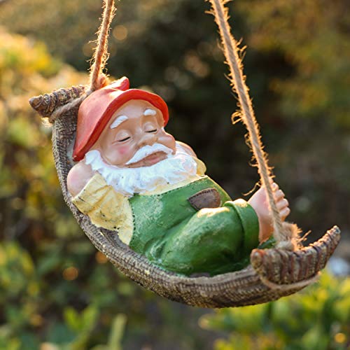 TERESA'S COLLECTIONS Gartenzwerge Gartendeko für Draußen 18cm Liegender Zwerg Gartenfigur aus Hängematte Kunstharz Wasserdicht Gartenwichtel Figur GNOME Gartendeko Geschenke für Frauen von TERESA'S COLLECTIONS