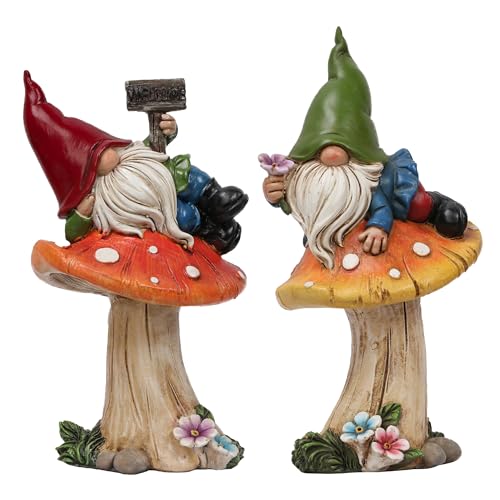 TERESA'S COLLECTIONS Lustig Gartenzwerge Gartendeko für Draußen 2er Set Gartenfiguren Gartendeko Outdoor Gartenwichtel Kunstharz 12cm von TERESA'S COLLECTIONS
