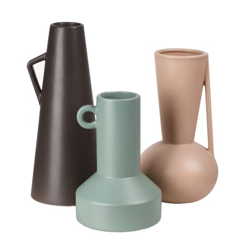 TERESA'S COLLECTIONS Moderne Keramikvase für Heimdekoration, Set von 3 Morandi Dekorative Vase für Wohnzimmer, Stonewere Boho Krug Vase für Blume, Kamindekoration,26.4 cm von TERESA'S COLLECTIONS