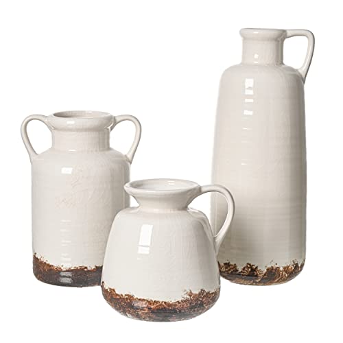 TERESA'S COLLECTIONS Rustikale Keramikvase für Heimdekoration, hohe weiße Bauernhausvasen für Pampasgras, große dekorative Vase für Wohnzimmer, Kamin, Eingang, Regaldekoration, 27.9 cm – 3er-Set von TERESA'S COLLECTIONS